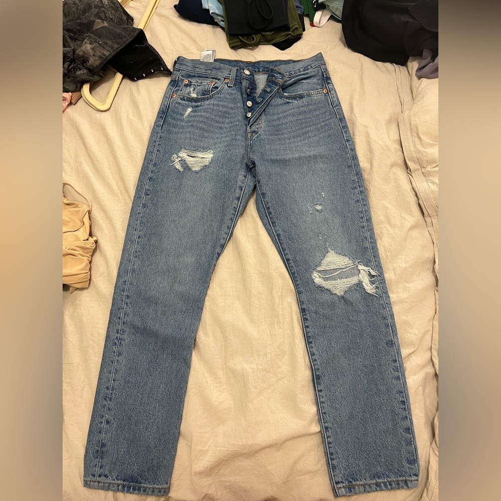 Levi's Light Blue Straight Leg Ripped Jeans